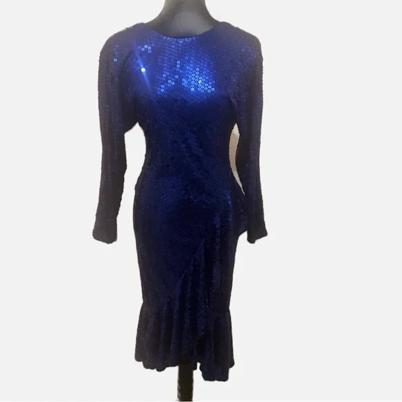 Oleg Cassini | Dresses | Vintage Oleg Cassini Elegant Blue Sequin 8s Disco  Cocktail Party Dress Sz 6 | Poshmark